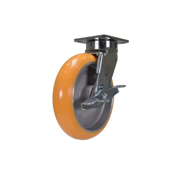 Sirius Polyurethane Swivel With Brake Caster 8 In. Diameter x 2 In. Width 2000 Lb. Capacity Butterscotch/Silver