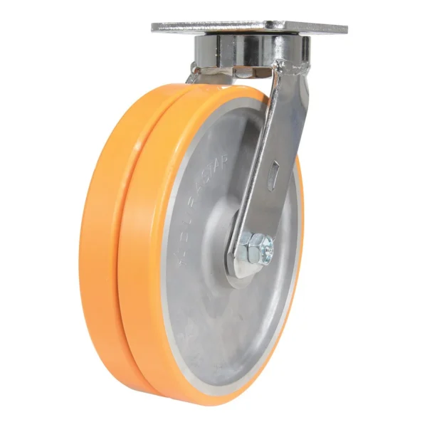 Sirius Polyurethane Dual Swivel Caster 8 In. Diameter x 2 In. Width 2000 Lb. Capacity Orange/Gray
