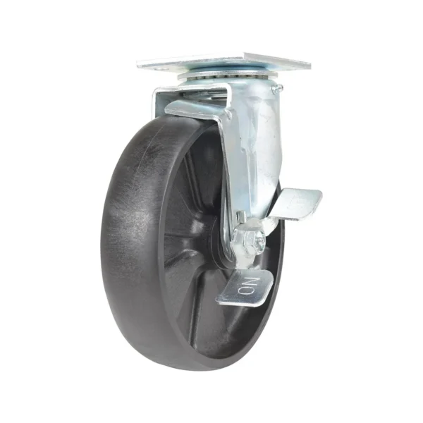 Light Duty Glass Filled Nylon Swivel With Brake Caster 8 In. Diameter x 2 In. Width 1200 Lb. Capacity Black