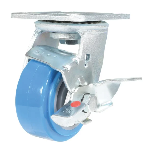 Polyurethane Swivel With Brake Caster 4 In. Diameter x 2 In. Width 617 Lb. Capacity Light Blue/Gray