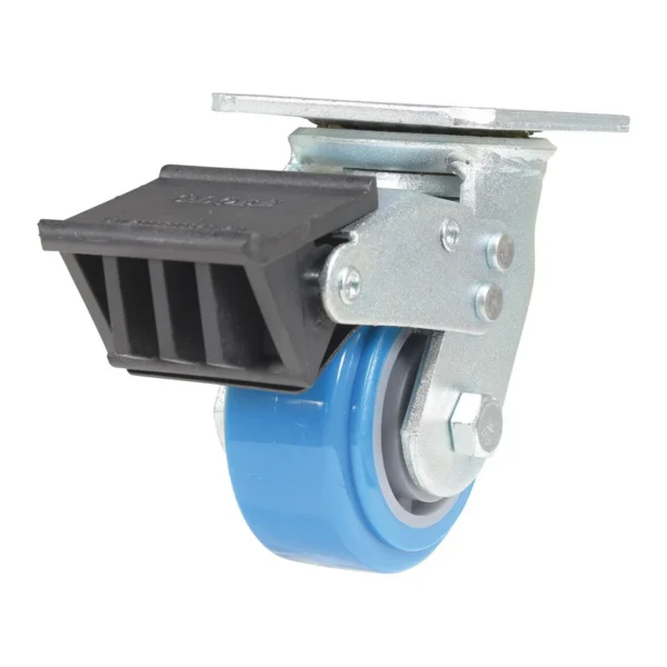 Polyurethane Swivel With Total Brake Caster 4 In. Diameter x 2 In. Width 617 Lb. Capacity Light Blue/Gray