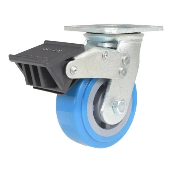 Polyurethane Swivel With Total Brake Caster 5 In. Diameter x 2 In. Width 771 Lb. Capacity Light Blue/Gray