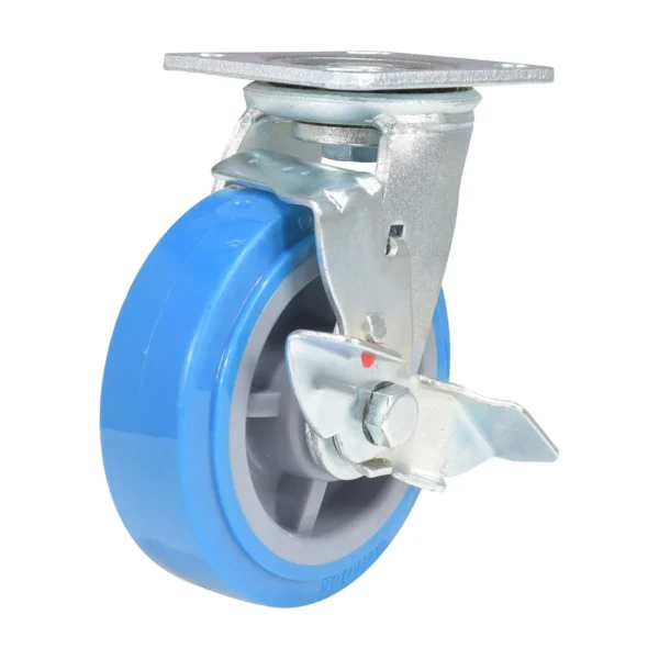 Polyurethane Swivel With Brake Caster 6 In. Diameter x 2 In. Width 903 Lb. Capacity Light Blue/Gray