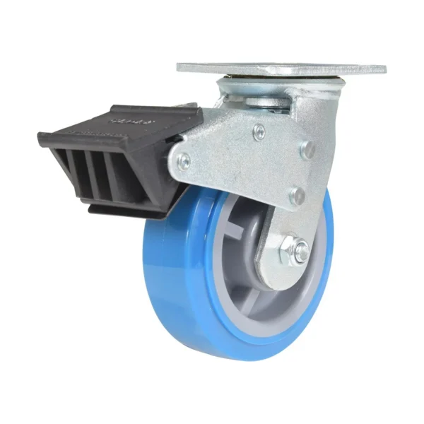 Polyurethane Swivel With Total Brake Caster 6 In. Diameter x 2 In. Width 903 Lb. Capacity Light Blue/Gray