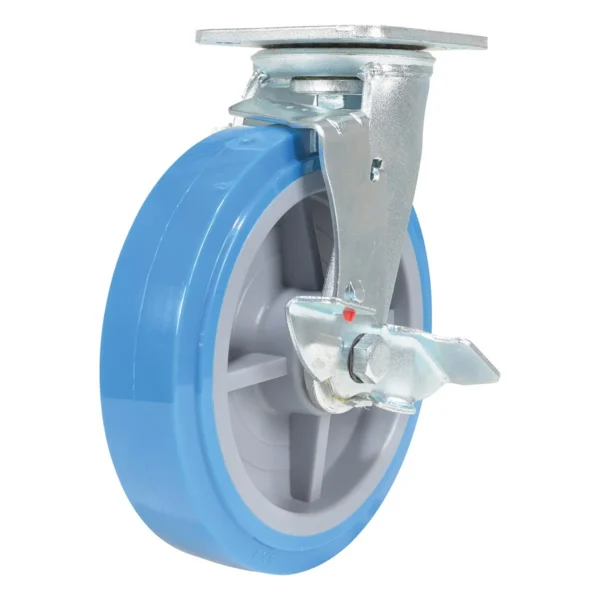 Polyurethane Swivel With Brake Caster 8 In. Diameter x 2 In. Width 925 Lb. Capacity Light Blue/Gray