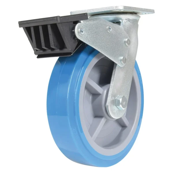 Polyurethane Swivel With Total Brake Caster 8 In. Diameter x 2 In. Width 925 Lb. Capacity Light Blue/Gray