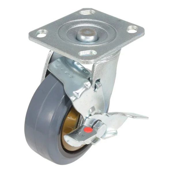 Rubber Swivel With Brake Caster 5 In. Diameter x 2 In. Width 661 Lb. Capacity Dark Gray/Gold