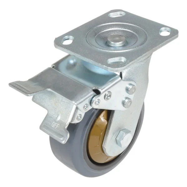 Rubber Swivel With Total Brake Caster 5 In. Diameter x 2 In. Width 661 Lb. Capacity Dark Gray/Gold