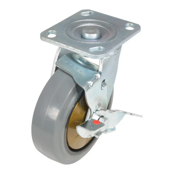 Rubber Swivel With Brake Caster 6 In. Diameter x 2 In. Width 771 Lb. Capacity Dark Gray/Gold