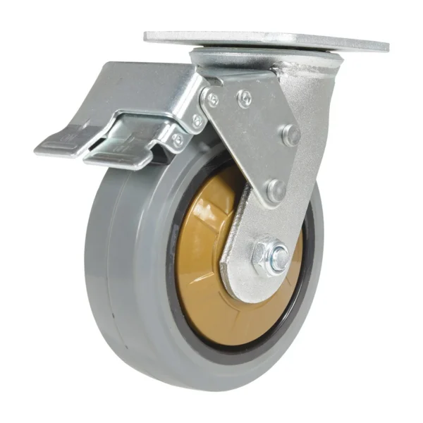 Rubber Swivel With Total Brake Caster 6 In. Diameter x 2 In. Width 771 Lb. Capacity Dark Gray/Gold