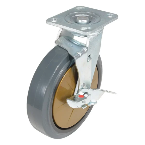 Rubber Swivel With Brake Caster 8 In. Diameter x 2 In. Width 881 Lb. Capacity Dark Gray/Gold