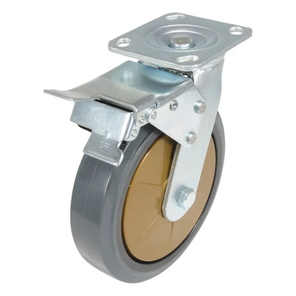 Rubber Swivel With Total Brake Caster 8 In. Diameter x 2 In. Width 881 Lb. Capacity Dark Gray/Gold
