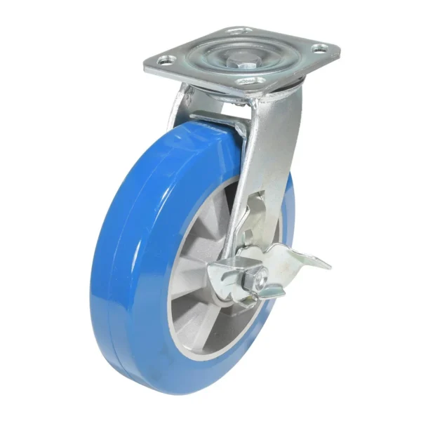 Polyurethane Precision Ball Bearing Swivel With Brake Caster 8 In. Diameter x 2 In. Width 881 lb. Capacity Blue/Gray