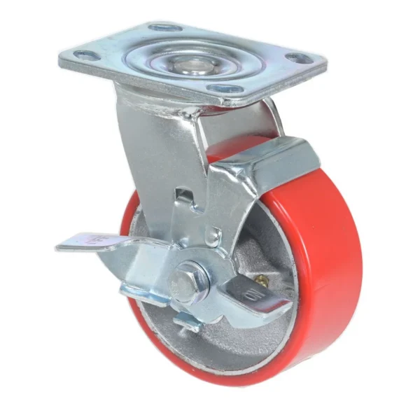 Polyurethane Swivel With Brake Caster 5 In. Diameter x 2 In. Width 661 Lb. Capacity Red