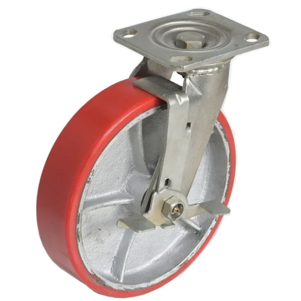Polyurethane Swivel With Brake Caster 8 In. Diameter x 2 In. Width 882 Lb. Capacity Red