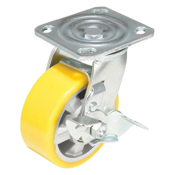 Polyurethane Swivel With Brake Caster 5 In. Diameter x 2 In. Width 595 Lb. Capacity Yellow/Gray