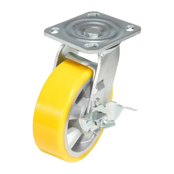 Polyurethane Swivel With Brake Caster 6 In. Diameter x 2 In. Width 661 Lb. Capacity Yellow/Gray