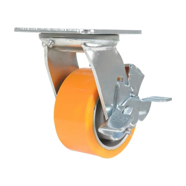 Polyurethane Swivel With Brake Caster 4 In. Diameter x 2 In. Width 660 Lb. Capacity Orange/Gray