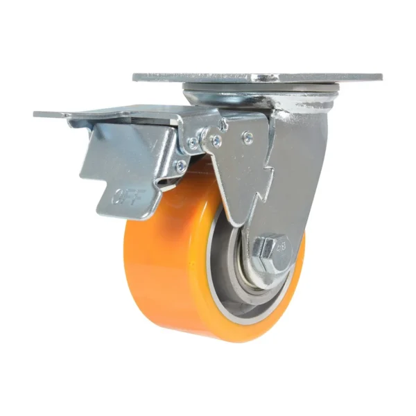 Polyurethane Swivel With Total Brake Caster 4 In. Diameter x 2 In. Width 660 Lb. Capacity Orange/Gray