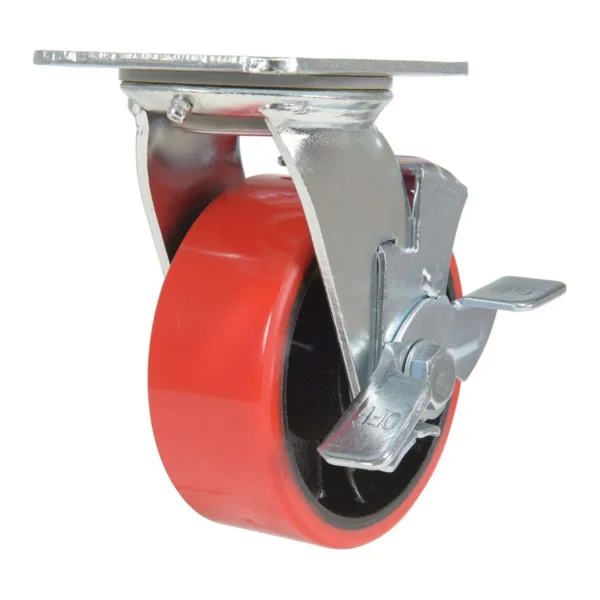 Polyurethane Swivel With Brake Caster 5 In. Diameter x 2 In. Width 990 Lb. Capacity Red/Black