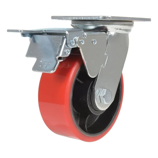 Polyurethane Swivel With Total Brake Caster 5 In. Diameter x 2 In. Width 990 Lb. Capacity Red/Black