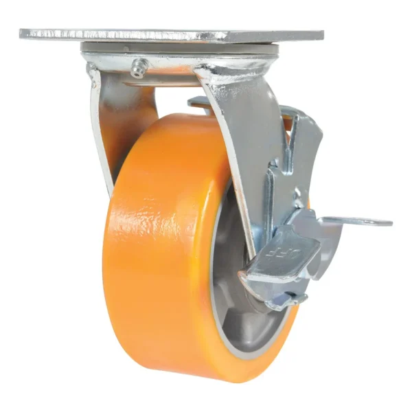 Polyurethane Swivel With Brake Caster 5 In. Diameter x 2 In. Width 990 Lb. Capacity Orange/Gray