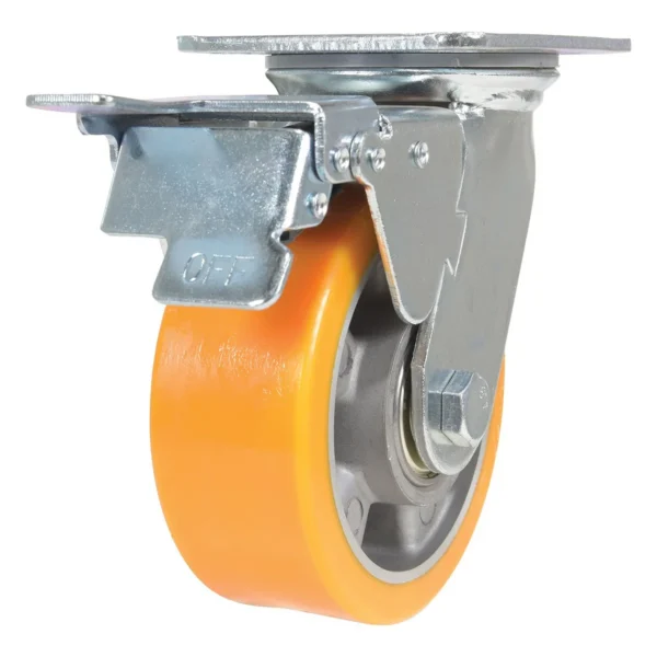 Polyurethane Swivel With Total Brake Caster 5 In. Diameter x 2 In. Width 990 Lb. Capacity Orange/Gray