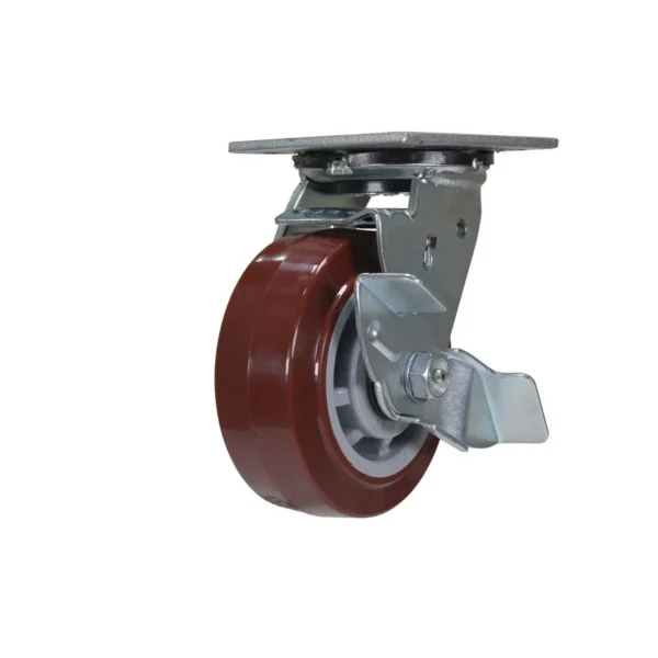 Polyurethane Swivel With Brake Caster 5 In. Diameter x 2 In. Width 700 Lb. Capacity Maroon/Gray