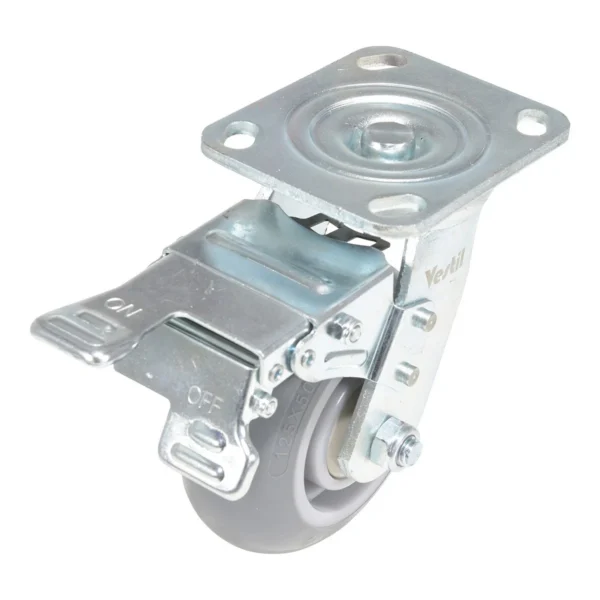 Thermoplastic Rubber Swivel With Total Brake Caster 5 In. Diameter x 2 In. Width 551 Lb. Capacity Light Gray