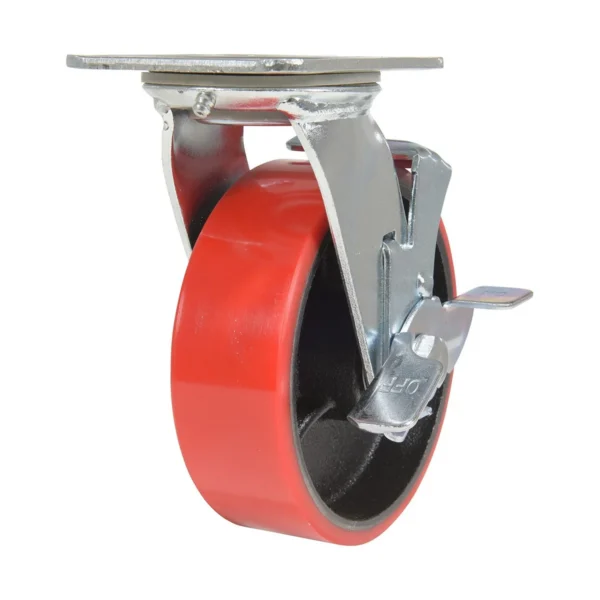 Polyurethane Swivel With Brake Caster 6 In. Diameter x 2 In. Width 1232 Lb. Capacity Red/Black