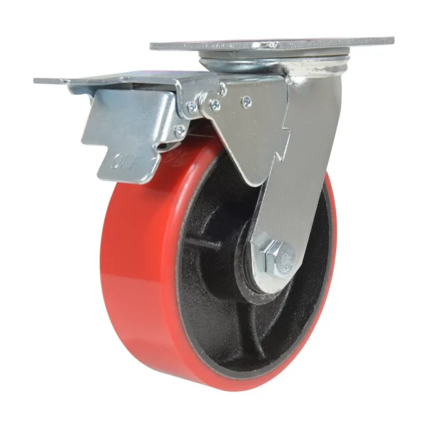Polyurethane Swivel With Total Brake Caster 6 In. Diameter x 2 In. Width 1232 Lb. Capacity Red/Black