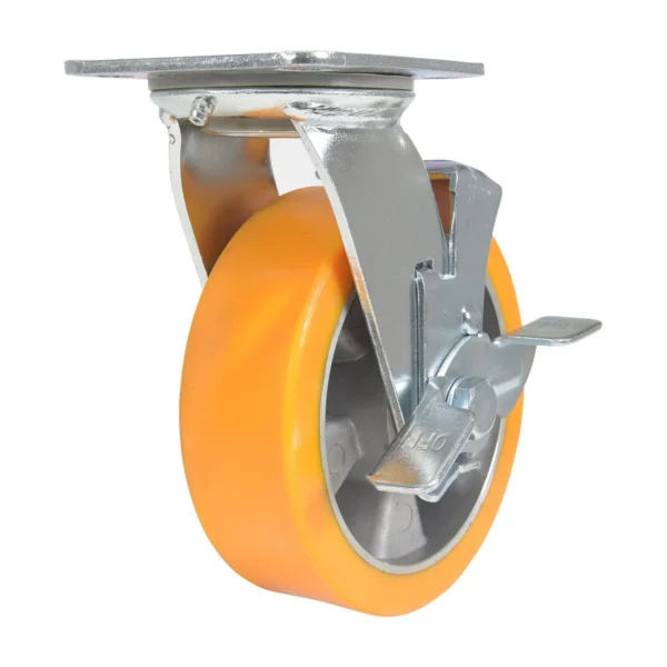 Polyurethane Swivel With Brake Caster 6 In. Diameter x 2 In. Width 1212 Lb. Capacity Orange/Silver