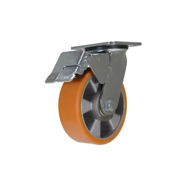 Polyurethane Swivel With Total Brake Caster 6 In. Diameter x 2 In. Width 1210 Lb. Capacity Orange/Silver
