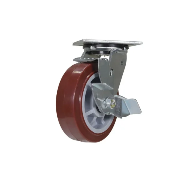 Polyurethane Swivel With Brake Caster 6 In. Diameter x 2 In. Width 750 Lb. Capacity Maroon/Gray