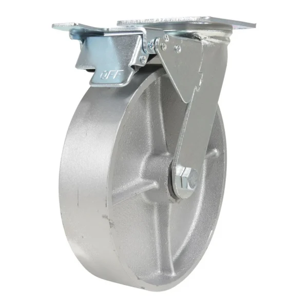 Cast Iron/Steel Swivel With Total Brake Caster 8 In. Diameter x 2 In. Width 1760 Lb. Capacity Silver