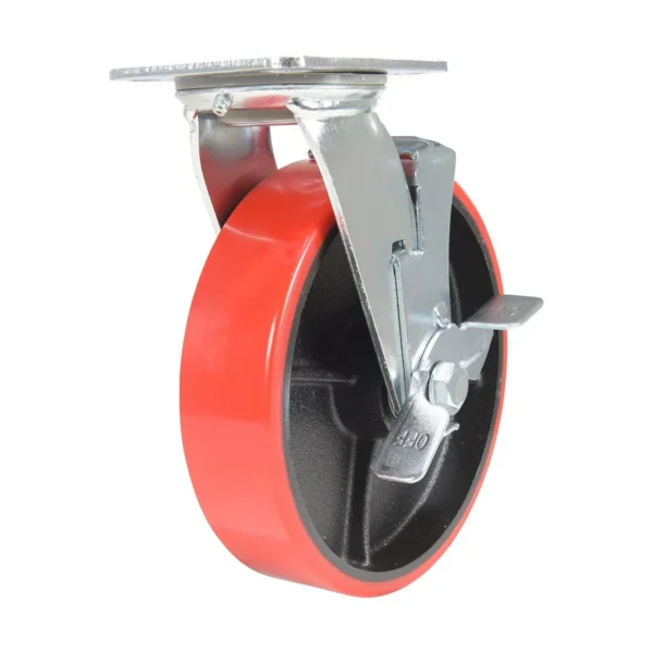 Polyurethane Swivel With Brake Caster 8 In. Diameter x 2 In. Width 1474 Lb. Capacity Red/Black
