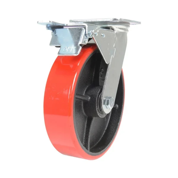 Polyurethane Swivel With Total Brake Caster 8 In. Diameter x 2 In. Width 1474 Lb. Capacity Red/Black