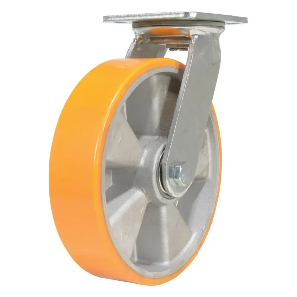 Polyurethane Swivel Caster 8 In. Diameter x 2 In. Width 1543 Lb. Capacity Orange/Silver