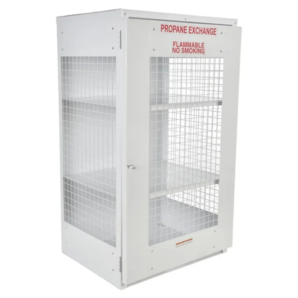 Steel Propane Exchange Cylinder Storage Cabinets with Mesh Door 18 Cylinder Capacity White