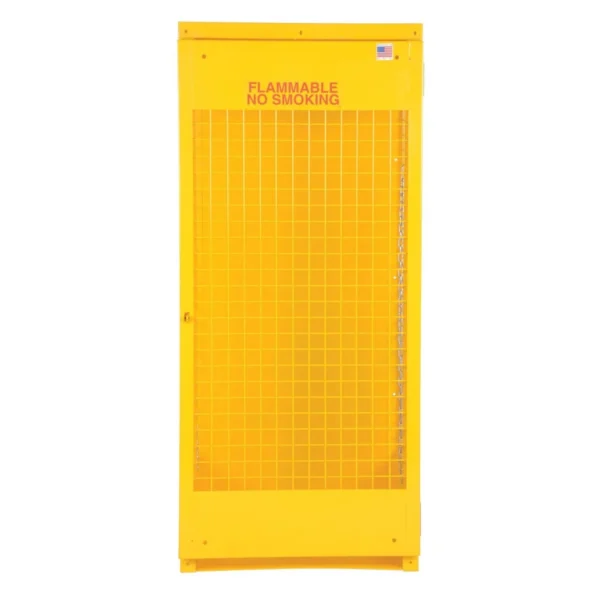 Steel Knockdown Vertical Cylinder Cabinet 32 In. x 30 In. x 68-1/4 In. 5-10 Cylinder Capacity Yellow