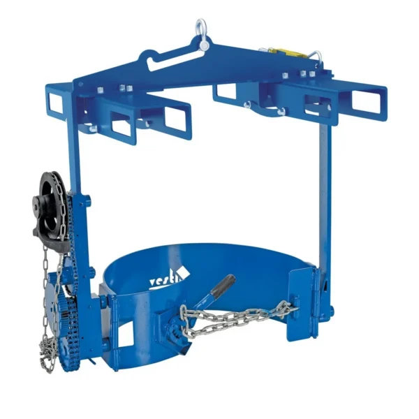 Steel Hoist Mounted Drum Carrier/Rotator with Four Way Pocket 55 Gallon 800 Lb. Capacity Blue