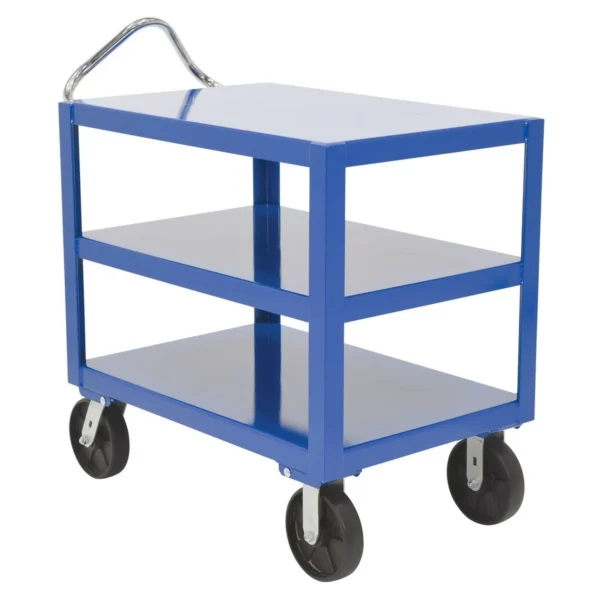 Steel Heavy Duty 3 Shelf Ergo Handle Cart 24 In. x 36 In. Platform 4000 Lb. Capacity Blue