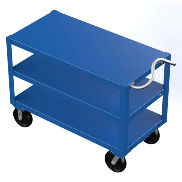 Steel Heavy Duty 3 Shelf Ergo Handle Cart 48 In. x 48 In. Platform 4000 Lb. Capacity Blue