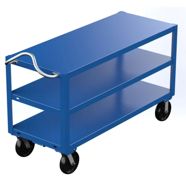 Steel Heavy Duty 3 Shelf Ergo Handle Cart 24 In. x 60 In. Platform 4000 Lb. Capacity Blue