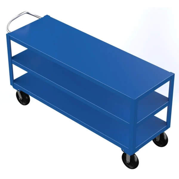 Steel Heavy Duty 3 Shelf Ergo Handle Cart 24 In. x 72 In. Platform 4000 Lb. Capacity Blue