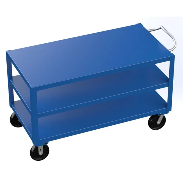 Steel Heavy Duty 3 Shelf Ergo Handle Cart 30 In. x 60 In. Platform 4000 Lb. Capacity Blue