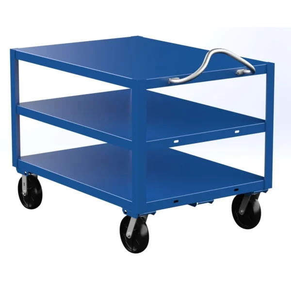 Steel Heavy Duty 3 Shelf Ergo Handle Cart 34 In. x 48 In. Platform 4000 Lb. Capacity Blue