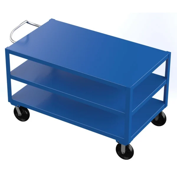 Steel Heavy Duty 3 Shelf Ergo Handle Cart 34 In. x 60 In. Platform 4000 Lb. Capacity Blue