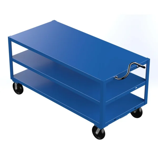 Steel Heavy Duty 3 Shelf Ergo Handle Cart 34 In. x 72 In. Platform 4000 Lb. Capacity Blue
