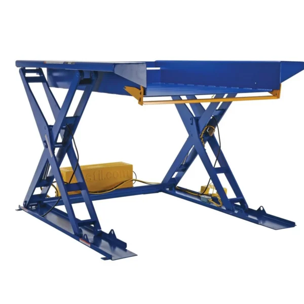 Steel Ground Lift Scissor Table 52 In. x 70 In. 2000 Lb. Capacity Blue